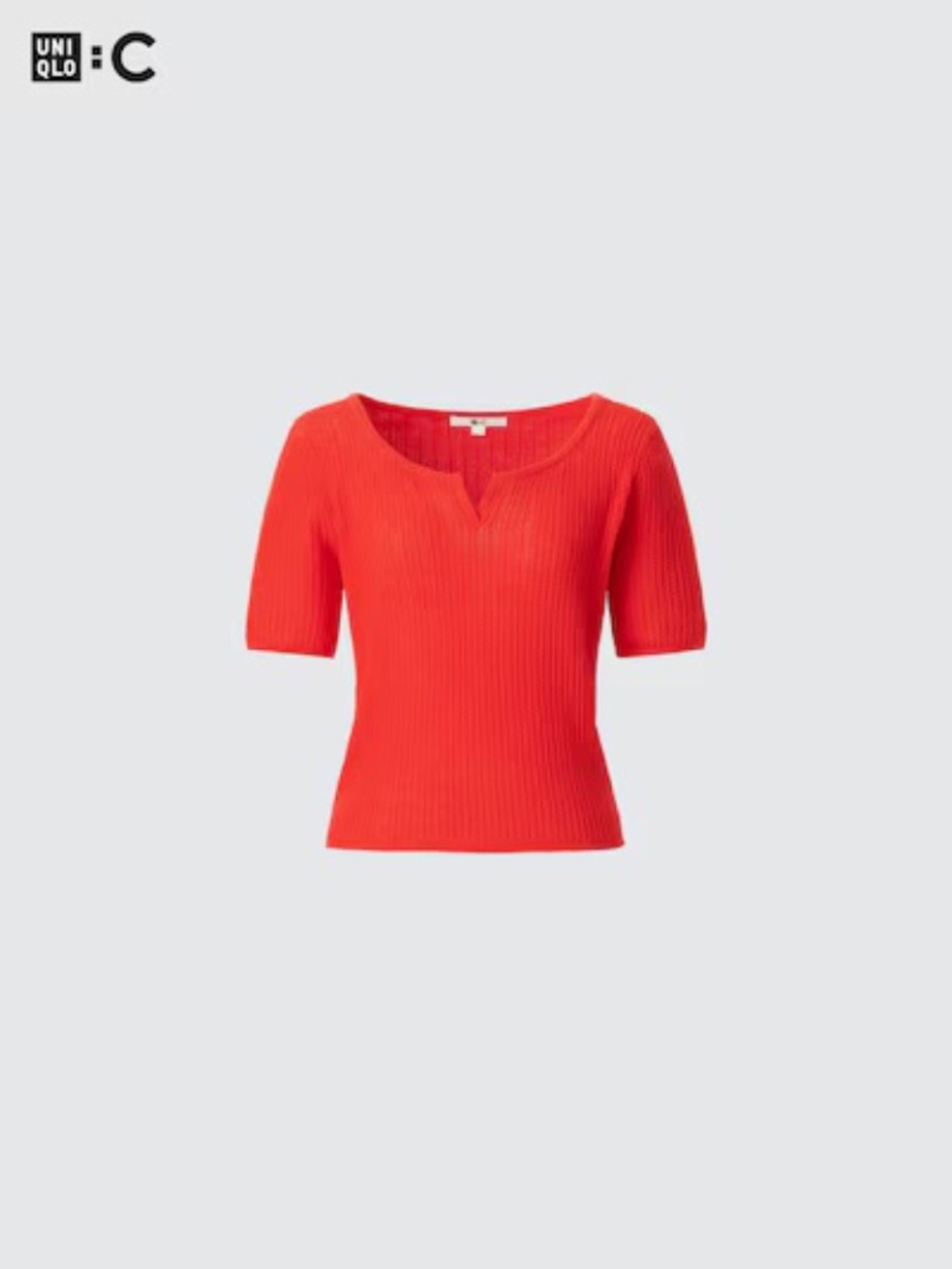 Uniqlo :C lace key-neck short-sleeve sweater featuring a textured knit Sz Medium